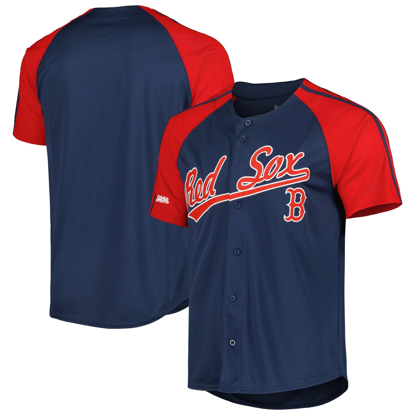 Boston Red Sox Stitches Button-Down Raglan Fashion Jersey - Navy