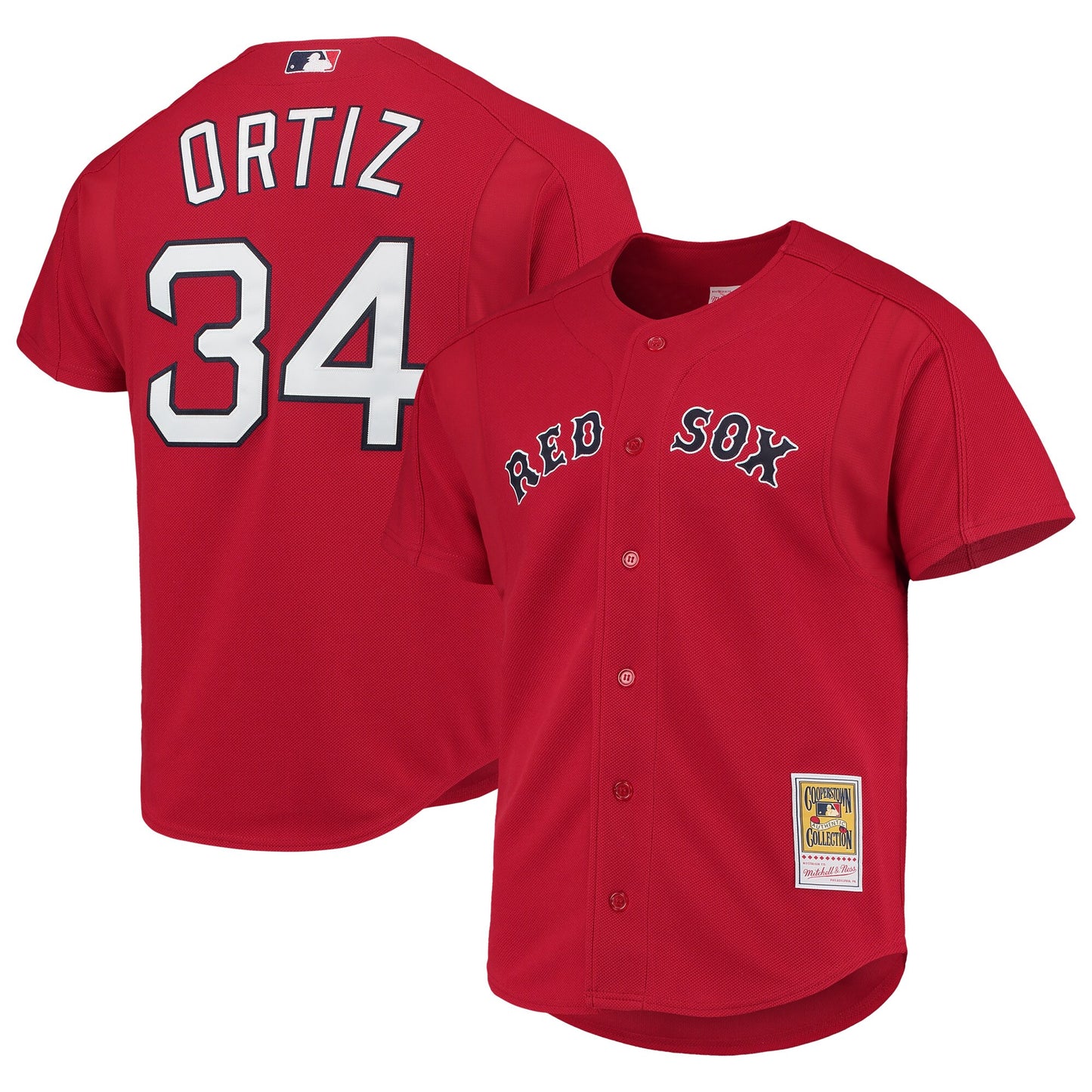 David Ortiz Boston Red Sox Mitchell & Ness Cooperstown Collection Mesh Batting Practice Button-Up Jersey - Red