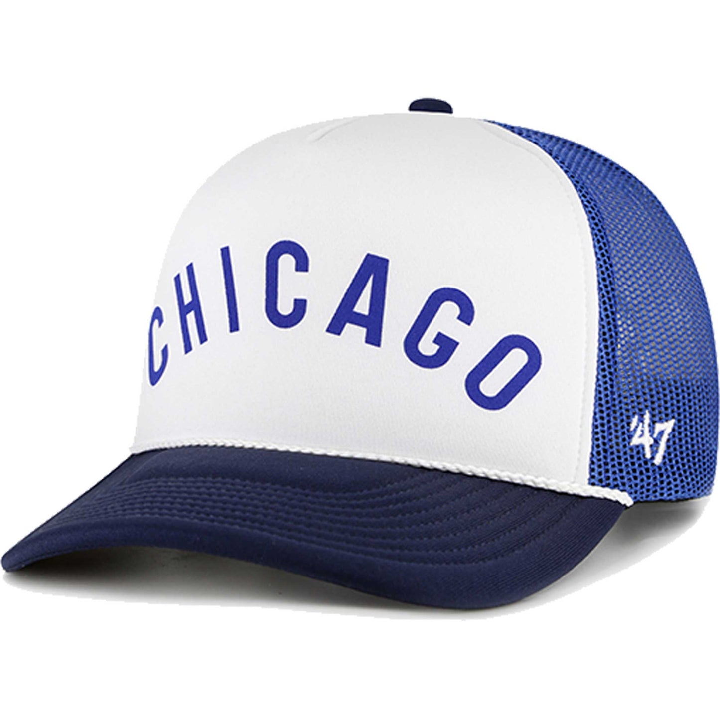 Chicago Cubs '47 Foam Front Script Trucker Snapback Hat - White